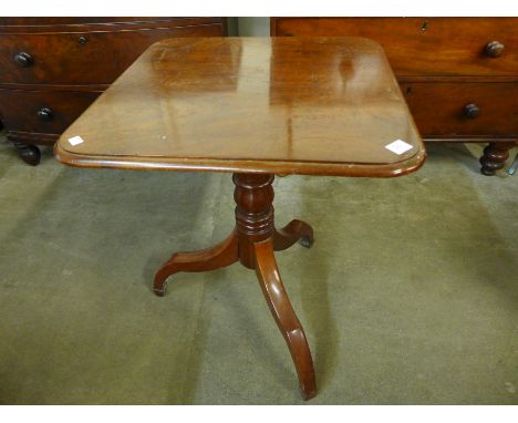 A Victorian mahogany square top tripod table
