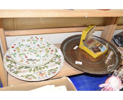 Assorted ceramics, metal platter, matchboxes etc