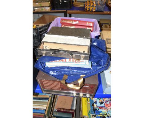 Quantity of various records together with a Dansette record player