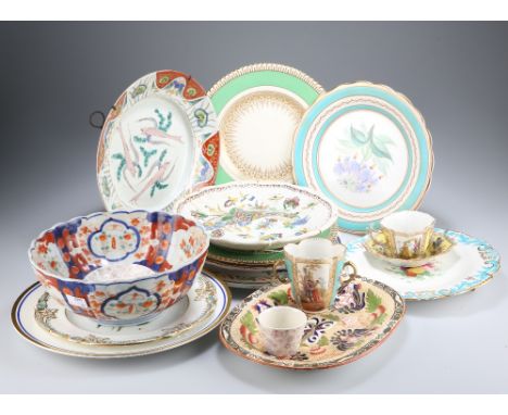 A GROUP OF ORIENTAL AND EUROPEAN CERAMICS, including a shallow dish enamel painted with three fish, faience bowl painted with