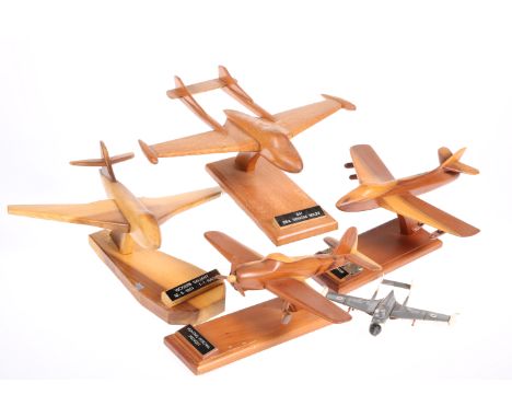 FOUR WOODEN HAND CARVED AVIATION MODELS,&nbsp;including a Hunter and a Sea Venom,&nbsp;by John Yarker, Barnard Castle, togeth