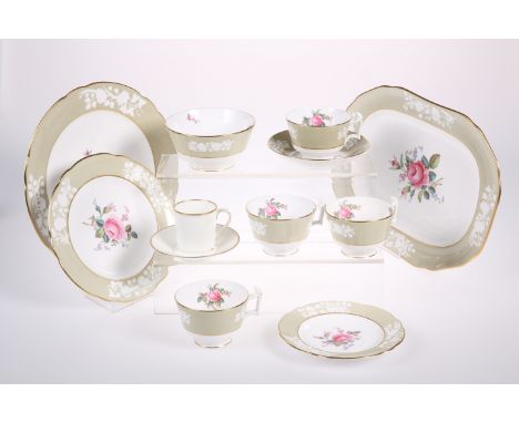 A SPODE COPELAND 'MARITIME ROSE' TEA SERVICE, for twelve settings, comprising dinner plates, dessert plates, tea plates, tea 