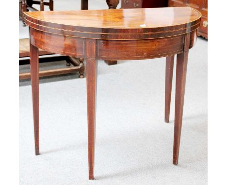 A George III Crossbanded Mahogany Demi-Lune Foldover Card Table, 92cm by 45cm by 75cmNo warping to the top, good action to th