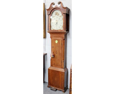 An Oak and Mahogany Painted Dial Thirty Hour Longcase Clock, early 19th century, 218cm hWith pendulum and one weight