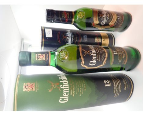 Bottle and half bottle of Glenfiddich 12 years old single malt Scotch whisky 