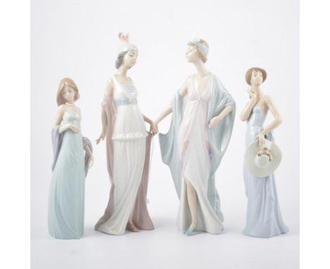 Four Lladro figurines, ladies dressed in the 1920s style, 21cm - 27cm tall, impressed on base 5787, 5788, 5599, S-23K. (4)