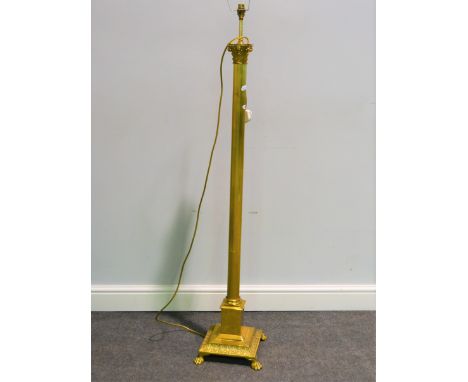 Corinthian column brass standard lamp, height 140cm.