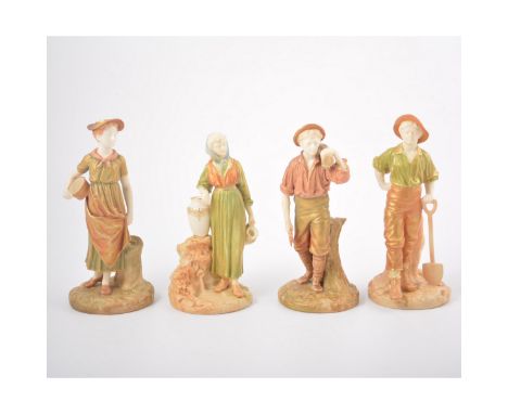 Two pairs of Royal Worcester figures, ivory ground and gilt decoration, four gardeners.