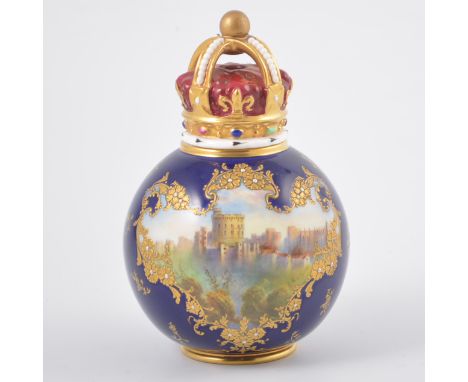 Royal Worcester, George V Coronation vase, painted with a view of Windsor Castle, 16cm.