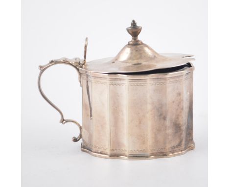 George III silver mustard pot, possibly by John Pollock, London 1795, fluted oval form, damaged blue glass liner, 9cm.