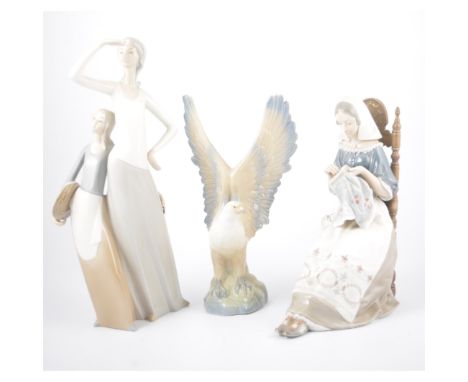 Lladro porcelain, Needlework, a seated figure; small collection of other Spanish porcelain (13).