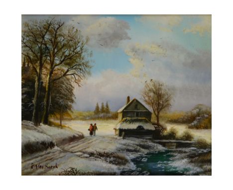 R. Van Burgh, Winter landscapes, a pair, oil on board, signed, 23cm x 28cm.