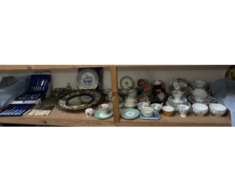 A Royal Albert silver maple part tea and dinner service together with an Aynsley fruit decorated part tea set signed D Jones,