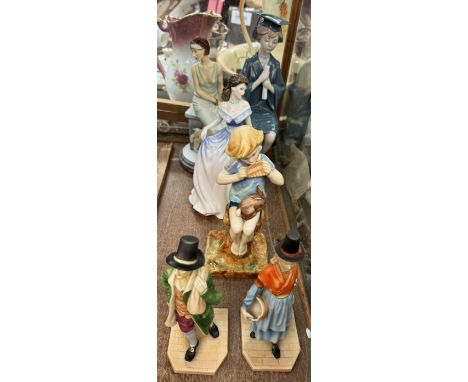 A pair of Royal Worcester 1875 Welsh figures together with a Royal Worcester figure of Peter Pan by F Gertner, LLadro 5199 gr