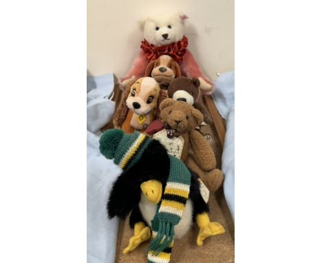 A Steiff pink mohair teddy bear together with other teddy bears 