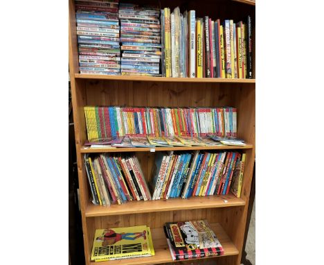 A large quantity of children's books including Tarzan Annuals, Valiant, Bonanza, Beano, The Hotspur, Tiger, Wagon Train etc, 