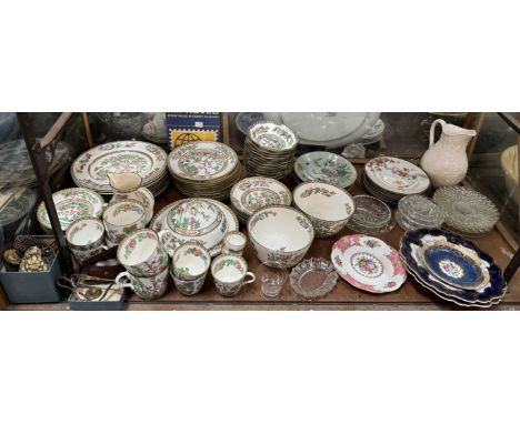 A Coalport Indian Tree Pattern part tea and dinner service together with a collection of buckles, buttons, watch, Celadon pla