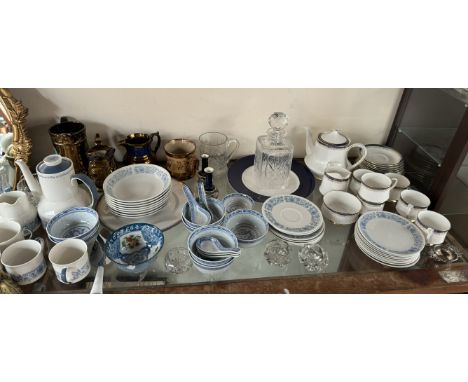 A Paragon Sandringham part tea service, together with copper lustre jugs, bowls and spoons, glass decanter etc 