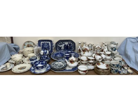 A Royal Albert Old Country Roses pattern part tea service together with a Mid Winter part tea service, blue and white part te