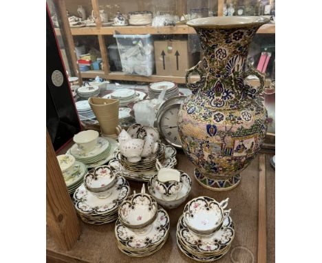 A Royal Doulton Flora pattern part tea service together with a Coalport part tea service, Satsuma pottery vase