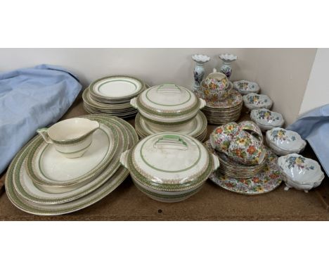 A Longton Winterton part tea service together with a Crown Devon part dinner set, continental floral decorated bowls, "Meisse