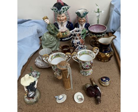 A Royal Doulton figure River boy, HN2128 together with a pair of Spode twin handled loving cups, Royal Doulton figure Grace, 