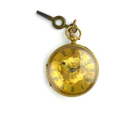 An engine turned yellow metal pocket watch believed to be 18ct gold 