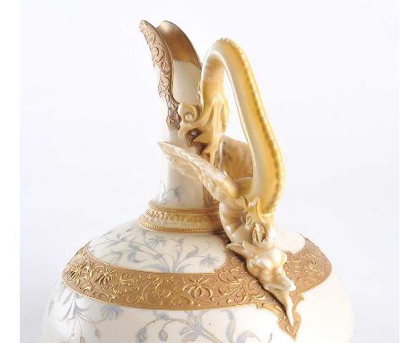 ROYAL WORCESTER PORCELAIN EWER WITH A DRAGON HANDLE.  HEIGHT: 6.5 INCHES, DIAMETER: 7 INCHES.SLIGHT RUBBING TO HANDLE & SPOUT