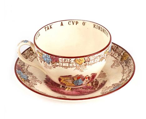 COPELAND SPODE CUP & SAUCER, 'WE'LL TAK' A CVP O' KINDNESS YET FOR DAYS O' AULD LANG SYNE' PRINTED ON INTERIOR RIM OF CUP.CUP