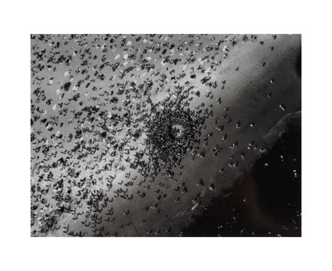 Bourke-White, Margaret Coney Island, New York, [Beach Accident] Silver gelatin print, an aerial view depicting a crowd gather