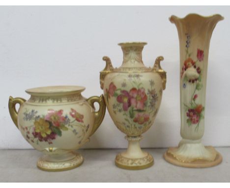 Three Royal&nbsp;Worcester blush vases, all decorated with floral sprays, shape numbers 1482, 2220 and G1015, height 7.5ins a