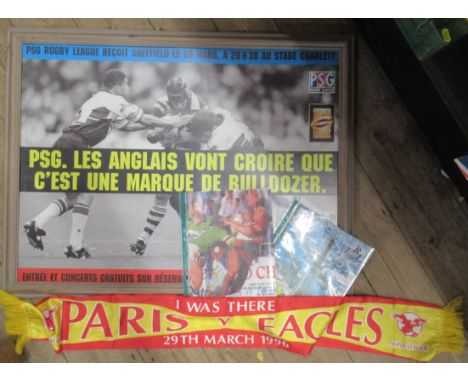 French Rugby league framed poster, scarf and two programmes