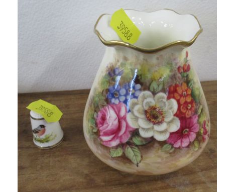 A Royal Worcester vase, decorated with flowers by Freeman, together with a Royal Worcester thimble painted with a bird by Moo