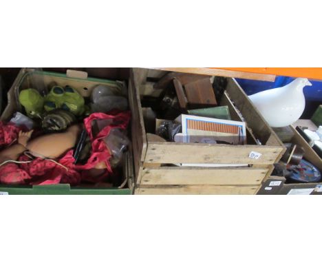 A collection of sundries to include a doll, Merrythought Hippo, metalware, railway points changer etc