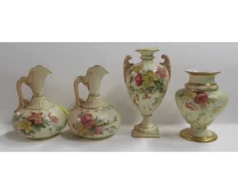 Four Royal Worcester blush ivory vases, decorated with floral sprays, shape numbers, 1136, 1727 and 2120, height 6.25ins and 