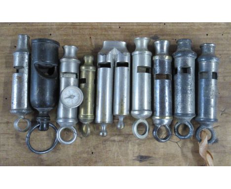 A collection of whistles, to include a Hudson &amp; Co Birmingham, The City Police Officer Whistle, a double whistle, a Scout