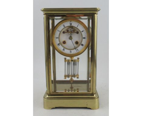A French four glass mantel clock, the striking movement marked R &amp; C, with mercury filled pendulum, height 11.75ins
