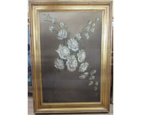 Spigle, oil on canvas, still life study of flowers, 30ins x 20ins, together with Winifred Turner, oil on board, flowers in a 