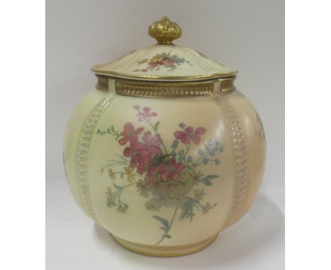 A Royal Worcester blush covered jar, decorated with floral sprays, shape number 1796, height 8ins