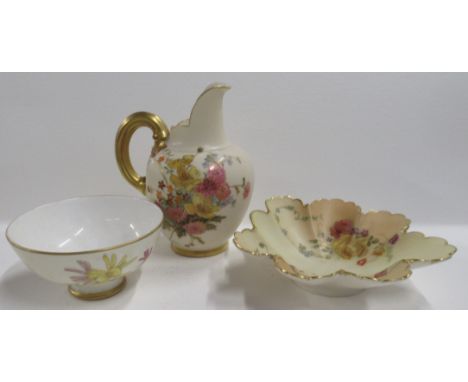 A Royal Worcester ivory flat back jug, decorated with floral sprays, shape number 1094, height 5.5ins, together with a Royal 