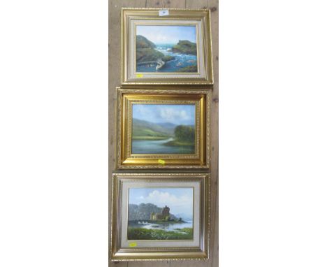 George Horne, two oil on canvas, landscapes in Scotland and Cornwall, together with R Witchard, oil on board