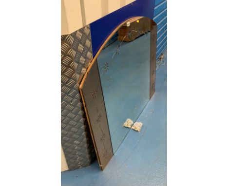 Art deco two tone pink/white overmantle mirror, 42”w x 36”h