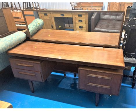 G-Plan teak dressing table with 4 drawers and fixed mirror, 60” w x 18”d x 47”h