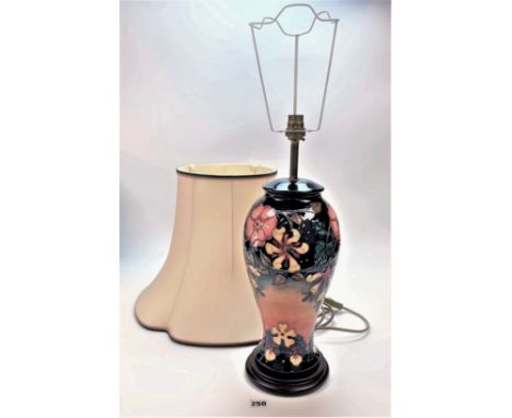 Moorcroft lamp 14” high, with fittings and shade 27” high – Pansy design