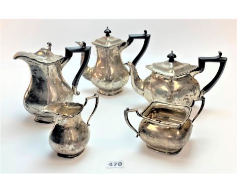 5 piece silver tea set with ebony handles comprising teapot, coffee pot, water jug, cream jug and sugar basin, total w: 61.9 