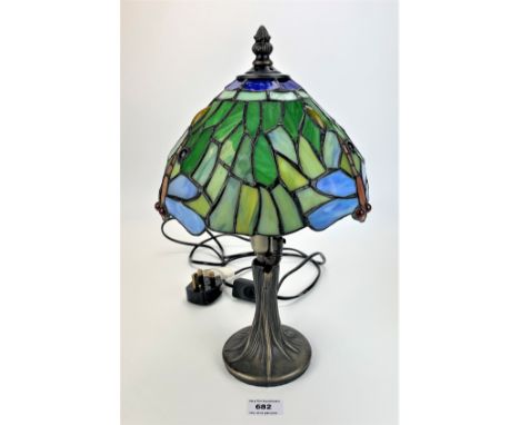 Brass table lamp with Tiffany style shade 14” high
