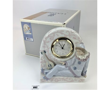 Lladro boxed  figure – ‘Pierrot Clock’, no. 05778,  8” wide x 8.5” high