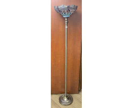 Brass standard lamp with Tiffany style shade 68” high
