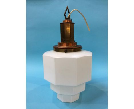 A Deco brass and glass light fitting