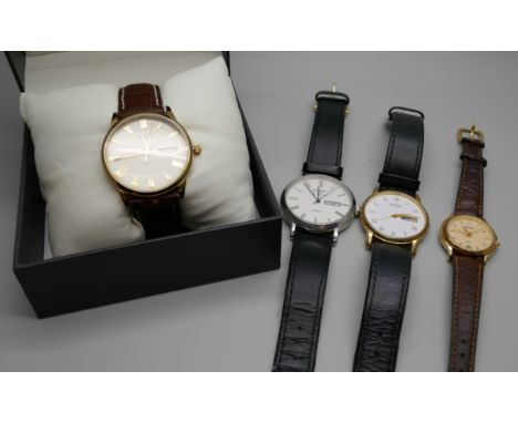 Three Rotary day-date wristwatches, one boxed and a lady's Sekonda wristwatch